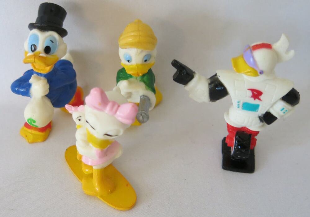 Vintage DISNEY DUCKTALES Set 4 Kelloggs Cereal 1991 Scrooge Daisy Gizmo Louie